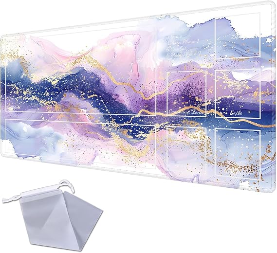MTG Playmat Board Game 23.6x13.7 inches Mouse Pad Play Mat with Game Zone for MTG TCG CCG Cards Gaming Big Table Card Game Mats Deck Playmat Computer Desk Mat(Purple Gold Marble)