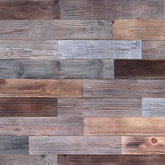 Peel & Stick Real Wood Planks, Rustic Reclaimed Barn Wood Paneling, Brown Gray Combinations, 10.5 sq. ft