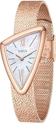 SAGA Sailboat Women's Luxury Quartz Watch with Swiss Movement, Roman Numeral Dial, Danube Crystal, Stainless Steel Triangular Case, 3ATM Water Resistant - Elegant Gift for Small Wrists