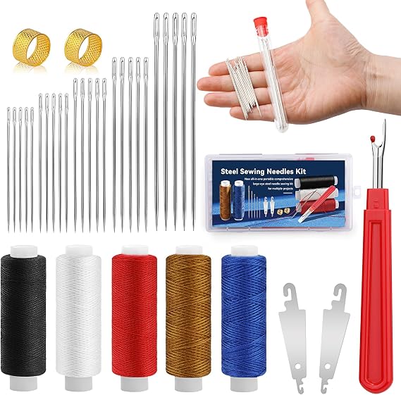 SHWAKK 37 PCS Travel Sewing Kit, Big Eye Steel Sewing Needle Threader Kit