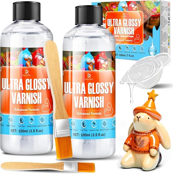 Air Dry Clay Glaze, 7oz Polymer Clay Glaze / Sealant High Gloss Varnish, Waterproof, Safe & Scratch Resistant for Clay, Painting, Ceramics, Wood Prevents Clay Cracking and Wear Remains Crystal Clear