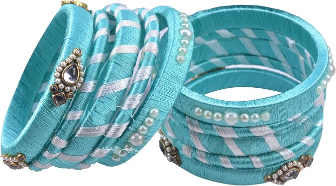 CRAFT LOVE Silk Thread Pastel Pearl Drop Kundan Bangles