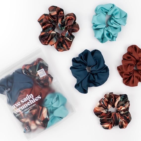 Luxe Satin Scrunchies (5-pack) - Limited Edition Cinnamon Swirl Collec RevAir