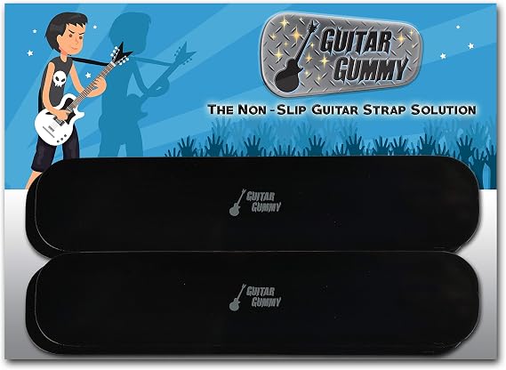 Guitar GummyTM The ORIGINAL Guitar Strap Non Slip Grip Strip Pad; Prevent Neck Dive - SET of 4 PIECES; Large Black (Black)