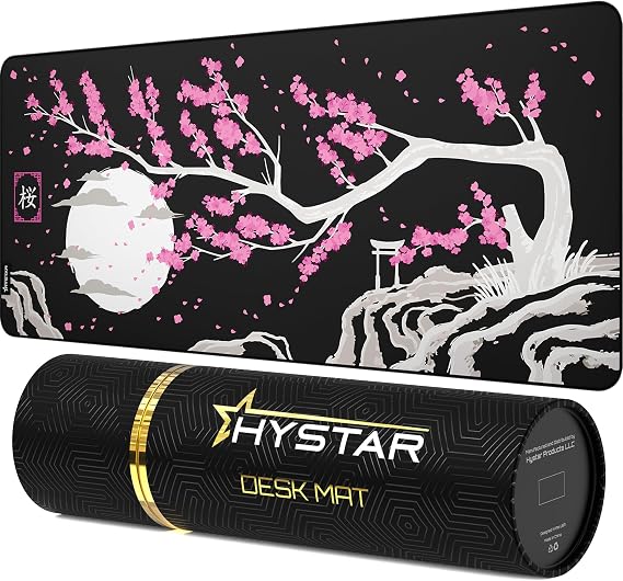 Hystar Extended Gaming Mouse Pad | XXL 36" x 16" | 5mm Thick, Waterproof Surface, Smooth Polyester Fabric, and Natural Rubber Base | Sakura Dark