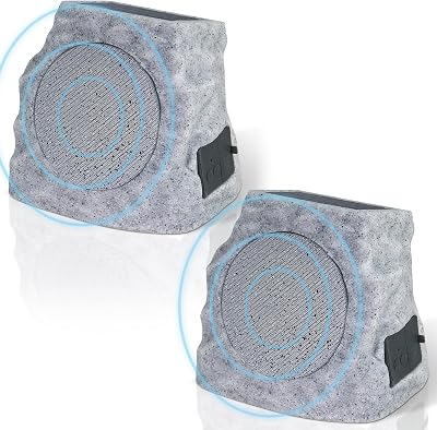 2-Pack Solar Powered Rock Speakers Outdoor Water-Resistant with 3 Mode Lights and Pair Function USB Rechargeable for Patio Garden Party Pool OutsideTwo