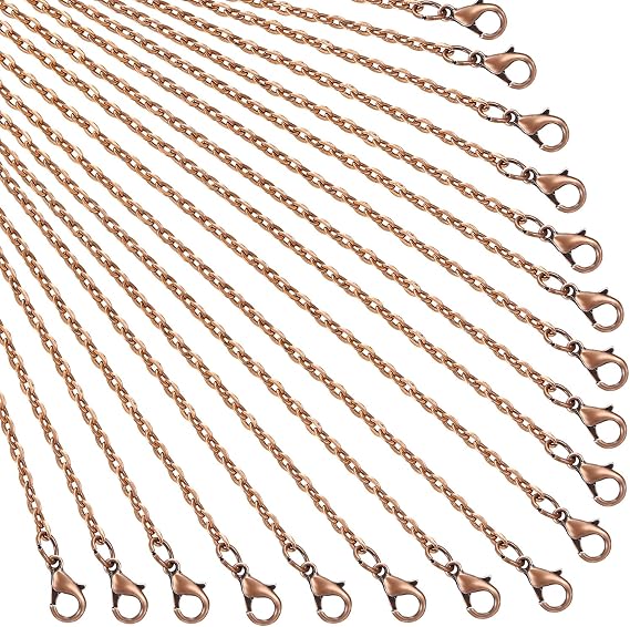 TecUnite 24 Pack Antique Red Copper Cable Chain Necklace Twisted Link Chain for Jewelry Making(18 Inch)