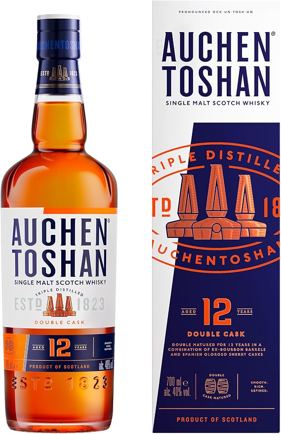 AUCHENTOSHAN 12 Years Double Cask Single Malt Scotch Whisky with Gift Box Caramel Flavour and Fruity Aromas 40 Percent Vol 700 ml Single Bottle