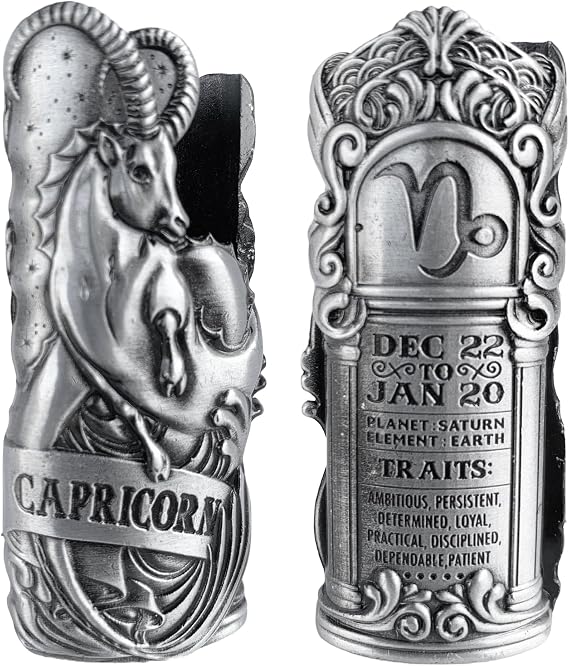 Metal Lighter Case Fits BIC, It Covers Standard Full Size Bic Lighter in J6. Zodiac Astrology Lighter Case, Design in Capricorn. One Piece Per Order