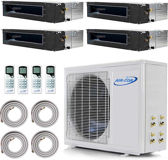 Multi Zone Mini Split Ductless Air Conditioner Quad 4 Zone 12000 + 12000 + 12000 + 12000 -Pre-Charged Inverter Compressor - Includes Four Free 25' Linesets - Slim Duct - US Parts