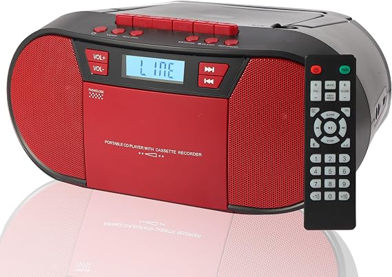 Boombox CD Player Portable, Cassette Player Combo with CD MP3 Bluetooth AUX TF USB FM Radio AC/DC Powered, Boom Box with Remote Control, Headphone Jack, Stereo Sound for Home,Kids,Gift