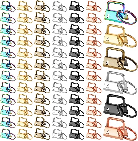72 Pcs 1 Inch Key Fob Hardware Set, Metal Keyfobs Hardware Bulk for Keychains, 6 Colors Keychain Making Hardware Set for Wristlet, Lanyard and Key Chain Making