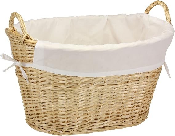 Household Essentials Wicker Laundry Basket with Handles, Handwoven Willow, and Removable Washable Liner, Natural