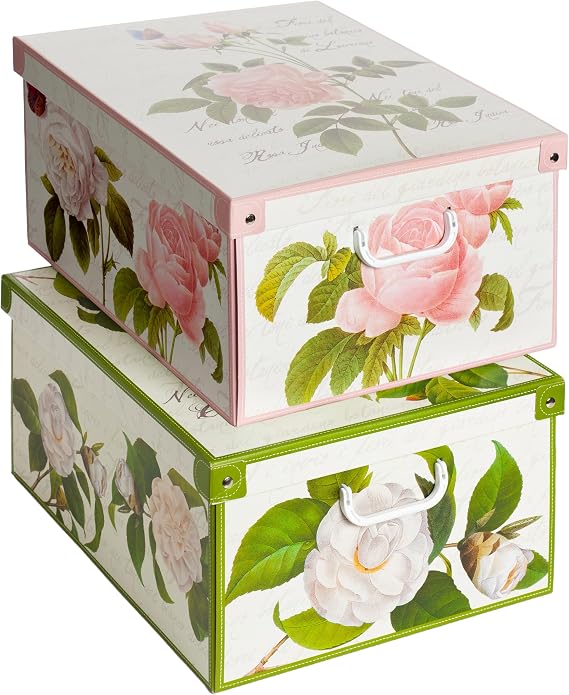 Lavatelli Collection Rosa Camellias Decorative Storage Boxes with Lids and Handles – Set of 2 Cardboard Boxes for Clothes, Toys, Home or Office Organisation, Color 6