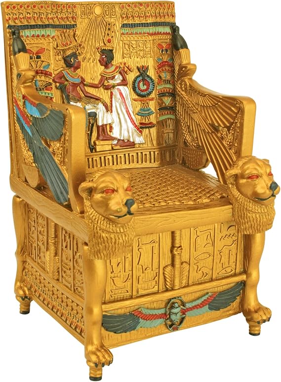 Design Toscano QL14557 Egyptian Decor Trinket Box - King Tut's Golden Throne Jewelry Box - Egyptian Statues,Full Color