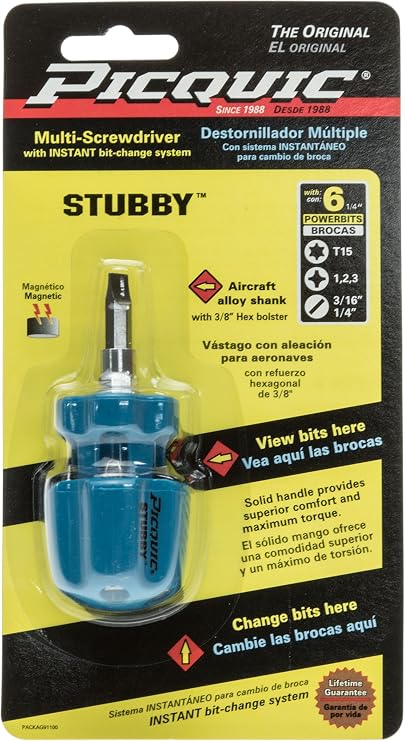 Picquic Stubby Multi-Bit x 1-1/3 in. L Stubby Screwdriver 1 pc.