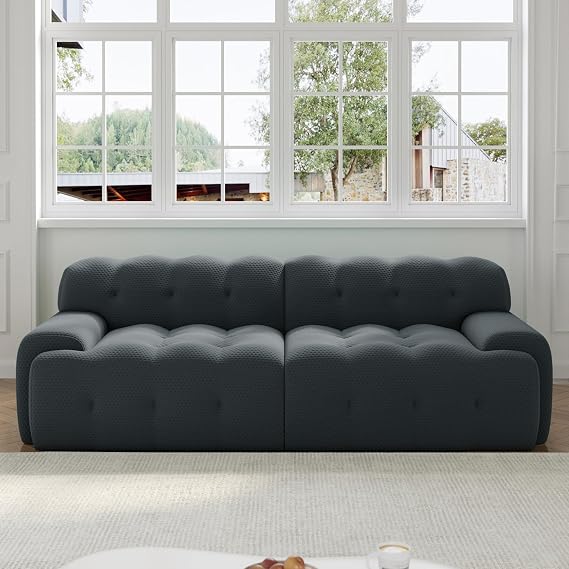 JACH 86.6'' Loveseat Sectional Sofa, 2 Seater Breathable Mesh Fabric Floor Sofa, Modern Comfy Modular Couch for Living Room, Office, Apartment (Black)