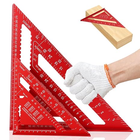 2 Pcs Speed Square Metric Aluminum Alloy Triangle Ruler 12inch +7inch Carpenters Tools High Precision Protractor Layout Measuring Tool Can Drawing