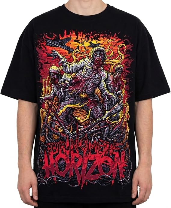 Bring Me The Horizon Zombie Army Graphic Tee Boxy Fit Unisex T-Shirt Crew Neck Oversized Graphic Tees