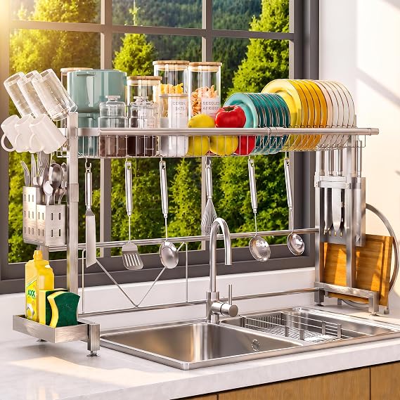 Over The Sink Dish Drying Rack, Expandable Width & Height Dish Rack