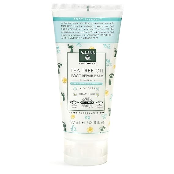 Earth Therapeutics Tea Tree Oil Foot Balm Australian Tea Tree Oil w/Aloe Vera & Chamomile Hydrates, Softens & Conditions Dry Cracked Feet, Heel and Calluses Soothe Irritated Skin 6 Oz