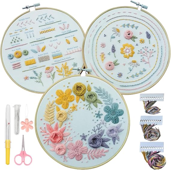 Embroidery Kit for Beginners,Learn 22 Stitches with Instructions & Video