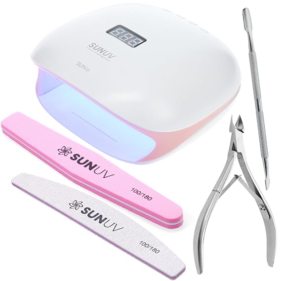 SUNUV UV Nail Lamp, Professional LED UV Light for Gel Nails 4PCS Cuticle Nippers, Cuticle Pusher with Nail File and Buffer Set