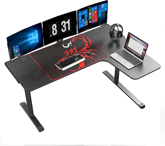EUREKA ERGONOMIC L Shaped Gaming Desk, 60 Inch L60 Home Office Corner PC Computer Gamer Table Large Writing Workstation Gifts w Mouse Pad Cable Management, Space Saving, Easy to Assemble, Right Black