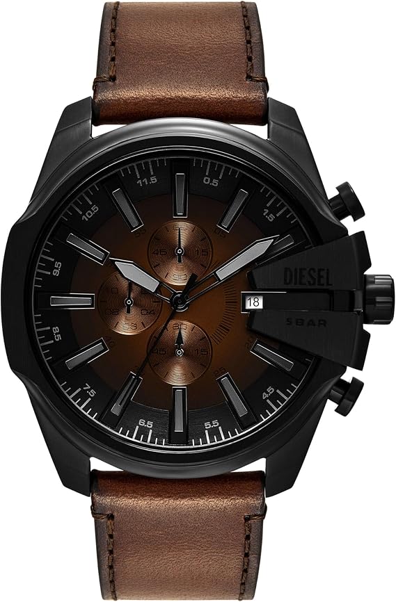 Diesel Men's Mega Chief Slim Chronograph Brown Leather Watch (Model: DZ4692)