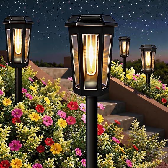 4 Packs Solar Pathway Lights Outdoor, LED Garden Landscape Lightings, 3000K Warm White, Waterproof for Decor Yard, Walkway, Patio, Driveway, Lawn [Energy Class A]