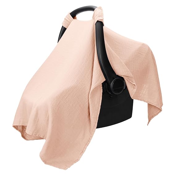Comfy Cubs Baby Car Seat Cover - Muslin Cotton Baby Seat Cover Blush