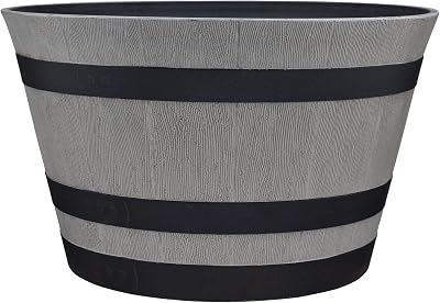 Southern Patio 15.5 Resin Whiskey Barrel Planter, Birchwood Grey