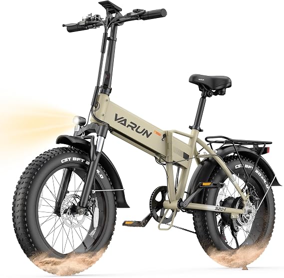 VARUN Electric Bike - 1000W Peak Motor, 25MPH, 60+ Miles, 20 * 4.0" Fat Tire Foldable Ebike with 48V 13 Ah Battery Lightweight Aluminum Frame E-Bike for Adults with Front Suspension/Full Suspension