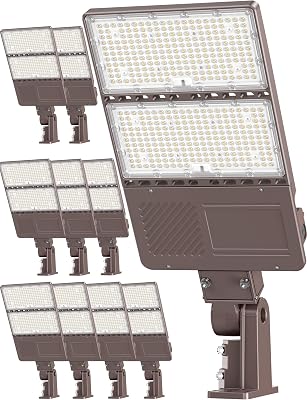 480V 320W LED Parking Lot Light with Photocell Commercial LED Shoebox Pole Lights Dusk to Dawn 5000K IP65 Outdoor Area Road Lighting Arm & Slip Fitter Mount 10 Pack 10, 277-480V 320W