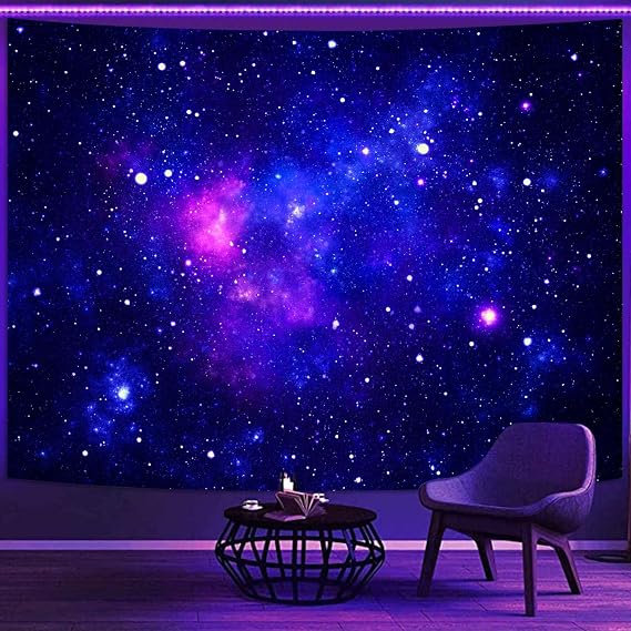 Faxdong Blacklight Galaxy Universe Space Tapestry, UV Reactive Starry Night Sky Mysterious Nebula Stars Ceiling tapestries for Bedroom Backdrop Wall Decor 6890 inch