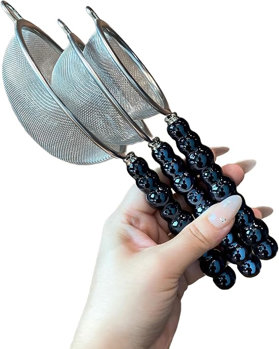 3 Sizes(2.76"+3.15"+3.94") Single Fine Mesh with Non-Slip Ceramic Handle,Perfect for Sift, Strain, Drain Rinse Vegetables