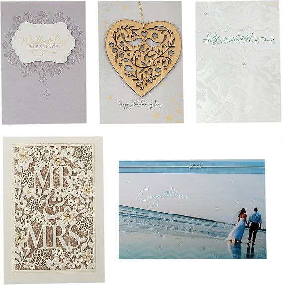 Hallmark Wedding Cards Assortment, 5-Pack (Congratulations) | Elegant Embellishments with Beads and Die-cut Accents, Envelopes Included, Sustainably Sourced, Cards Measure 5.8 X 8.3 in