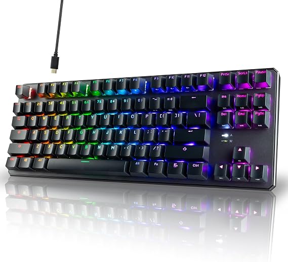 TECWARE Phantom+ 87 Key RGB Mechanical Gaming Keyboard, Black | TKL Thocky Creamy Keyboard, Hot Swappable, Double Shot ABS Keycaps, Wired USB-C, N-Key Rollover | Wraith Brown Linear Switch