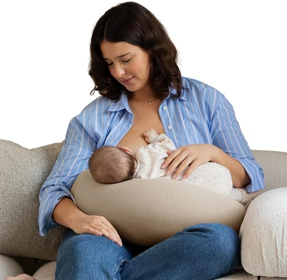bbhugme Adjustable Nursing Pillow - Breastfeeding, Bottle Feeding, Baby Support - Adjustable Firmness and Fit - Washable Pillow Cover - Seashell Beige