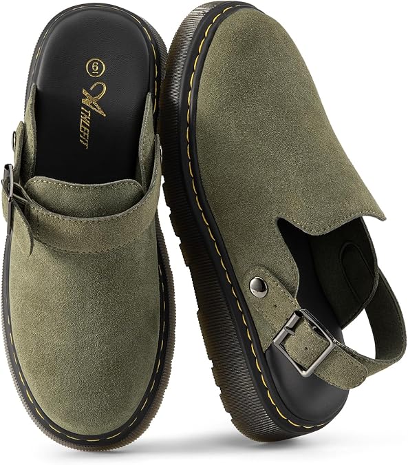 Athlefit Women's Slip On Suede Clogs with Back Strap