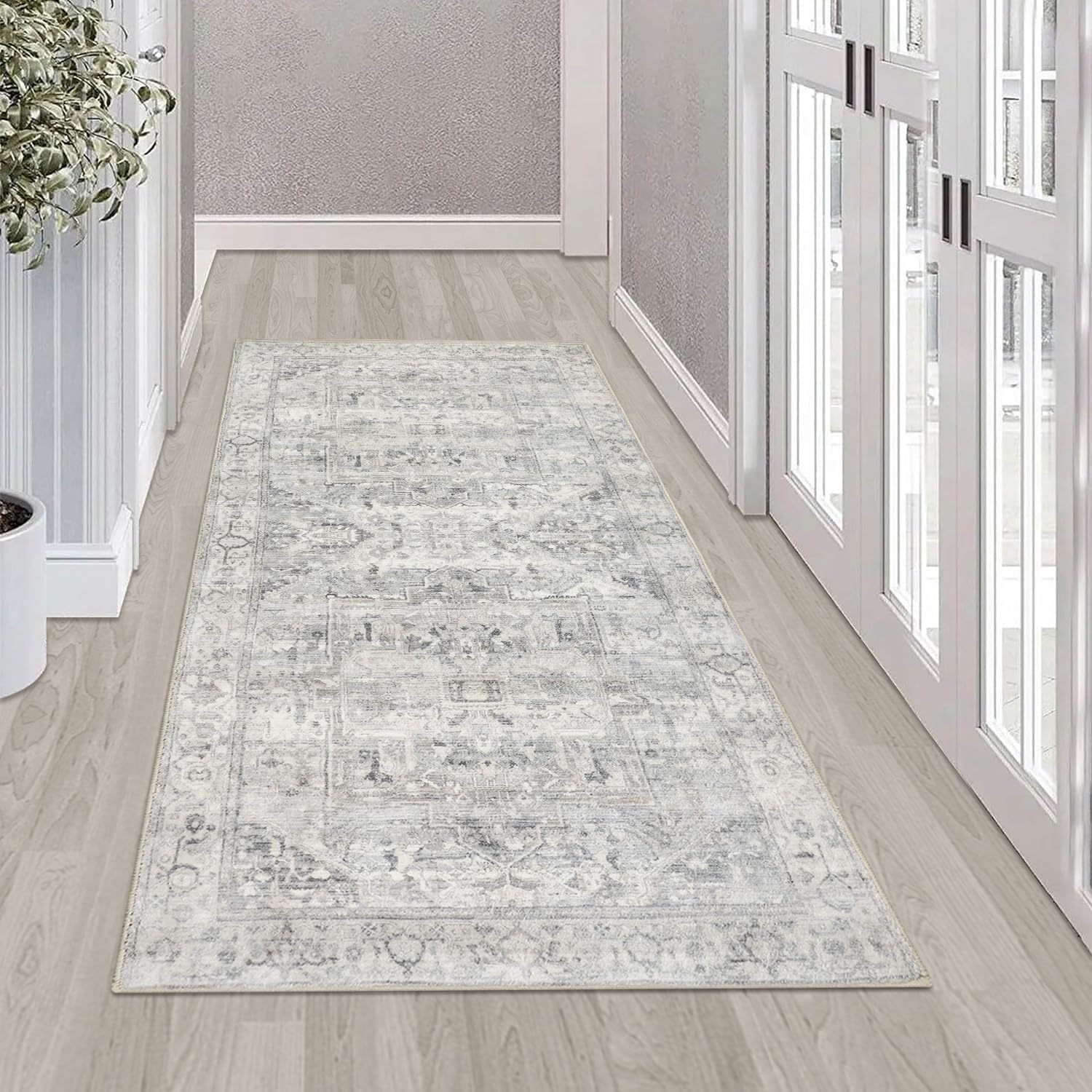 Distressed Runner Rug for Hallway 60x120cm Vintage Hallway Rugs with Rubber Backing Non Slip Floor Carpet Runner Washable Area Rug Runner for Laundry Room