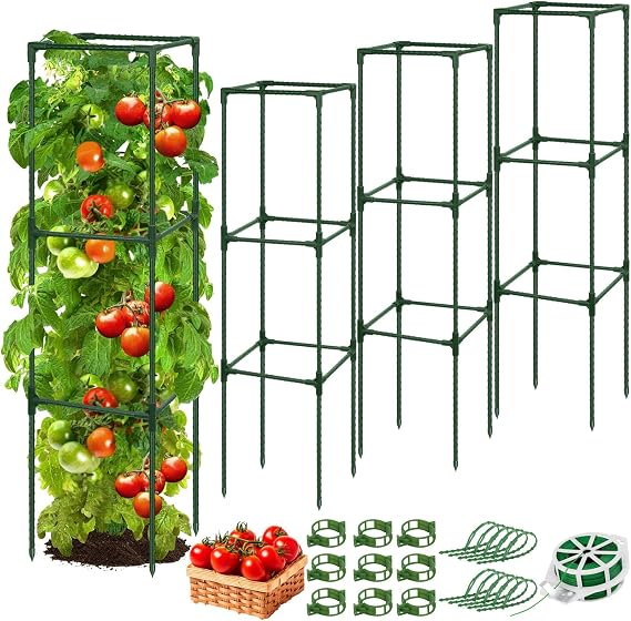 ROADPLUM 3 Pack 48" Tomato Cage for Garden, Heavy Duty Adjustable Plastic Coated Steel Pipe Tomato Stakes Trellis Plant Cages for Vegetable, Fruit, Flower, Rose Vine Climbing Plants