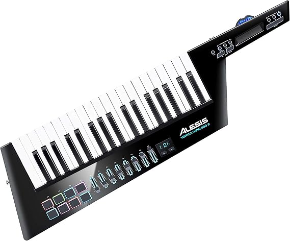 Alesis Vortex Wireless 2 USB MIDI Wireless Keytar Controller | 37 Velocity-Sensitive Keys, 8 RGB Drum Pads, Tilt Sensor and Pitch Wheel