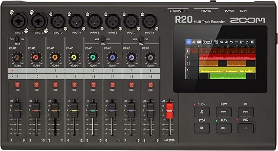 Zoom R20 Tabletop Recorder for Musicians with 16 Tracks & 6 XLR Inputs | 6 XLR Inputs, 2 XLR/TRS Combo Inputs, Touchscreen, Onboard Editing, Drum Loops, USB Interface