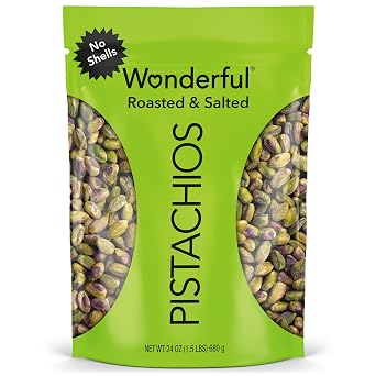Wonderful Pistachios No Shells, Roasted & Salted Nuts, 24 Ounce Resealable Bag, Protein Snacks, Gluten Free, Healthy Snack