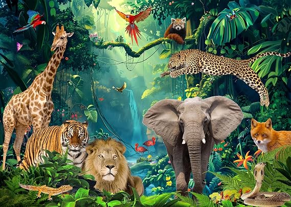 7x5FT Jungle Forest Animals Backdrop - Tropical Rainforest Safari for Baby Shower Celebration Party - Vinyl, DA-SD150-7x5FT