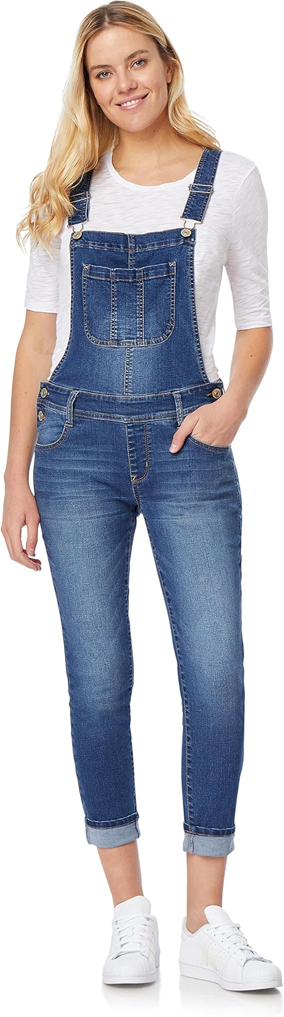 WallFlower Women's Overalls Juniors | Denim, Comfy, Adjustable Straps, Functional Pockets, Multiple Color and Fit Options, Trendy, Size-Inclusive, Everyday Look