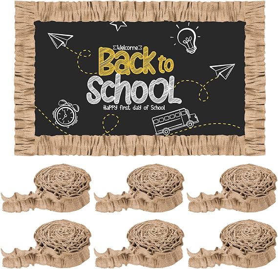 6 Rolls Ruffled Bulletin Board Border, 2.36 x 118 in per Roll, 708 in Total | DIY Burlap Decorative Border Trim for Farmhouse Bulletin Board Crafts, Classrooms, Schools, Offices and Home Decor