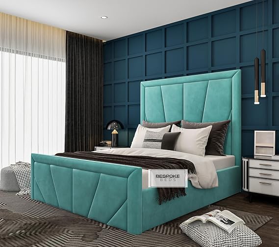 Upholstered Ottoman Storage Bed | King Size Bed with Storage | Velvet Double Bed Frame | Bed Frames (Teal Plush Velvet, 5FT King Size)