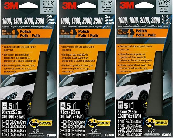 3M(TM) Wetordry(TM) Sandpaper, 03006, 3-2/3 in x 9 in, Assorted, 3 Pack